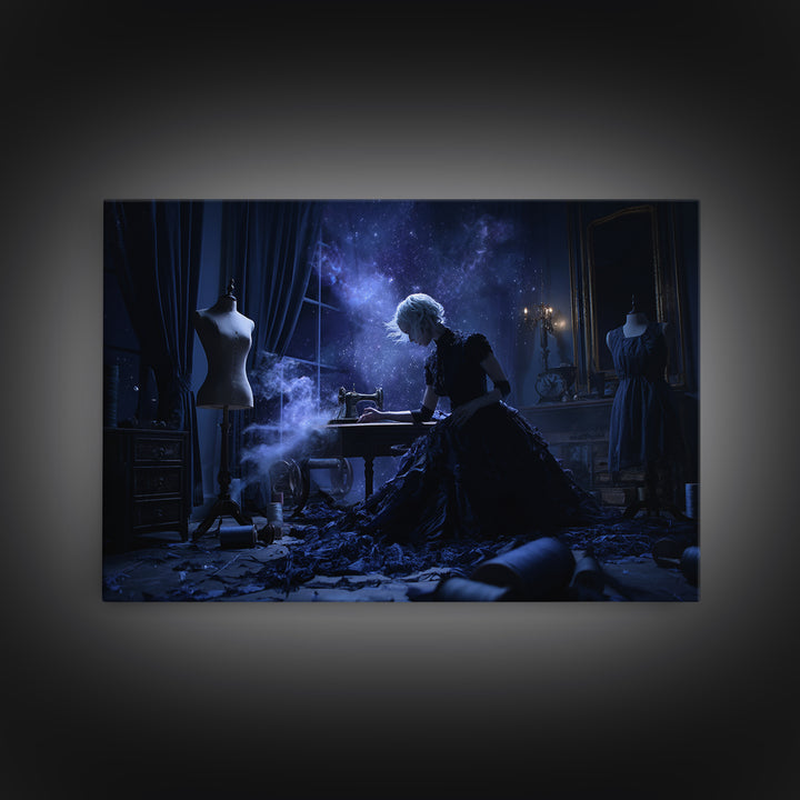 The Seamstress Of Living Nebulae, Landscape Wall Art, Dark Halloween Decor, Framed Canvas Print, Halloween Wall Decor, Gothic Home Decor