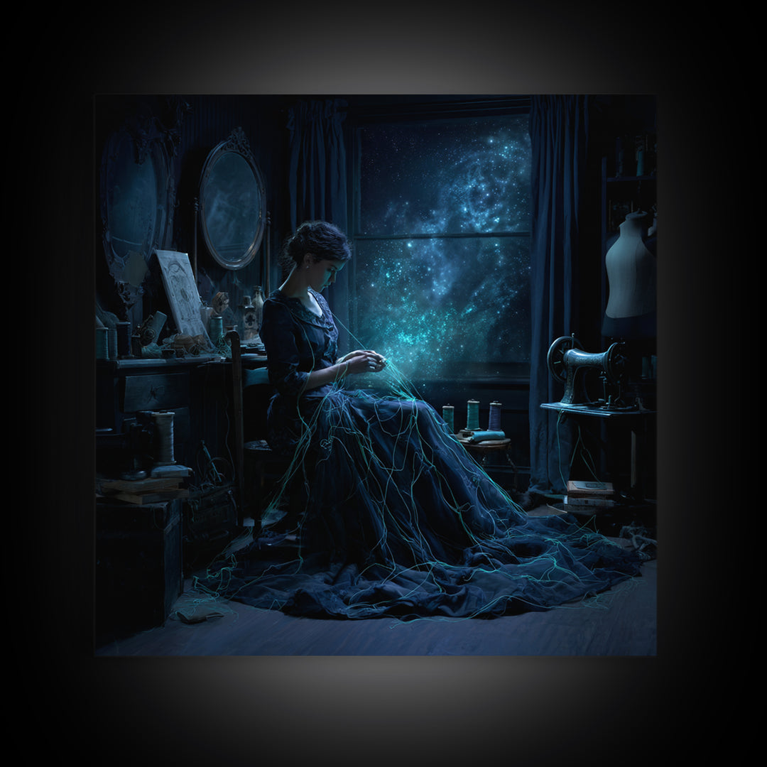 The Seamstress Of Living Nebulae, Square Wall Art, Macabre Wall Art, Framed Canvas Print, Halloween Wall Decor, Gothic Home Decor