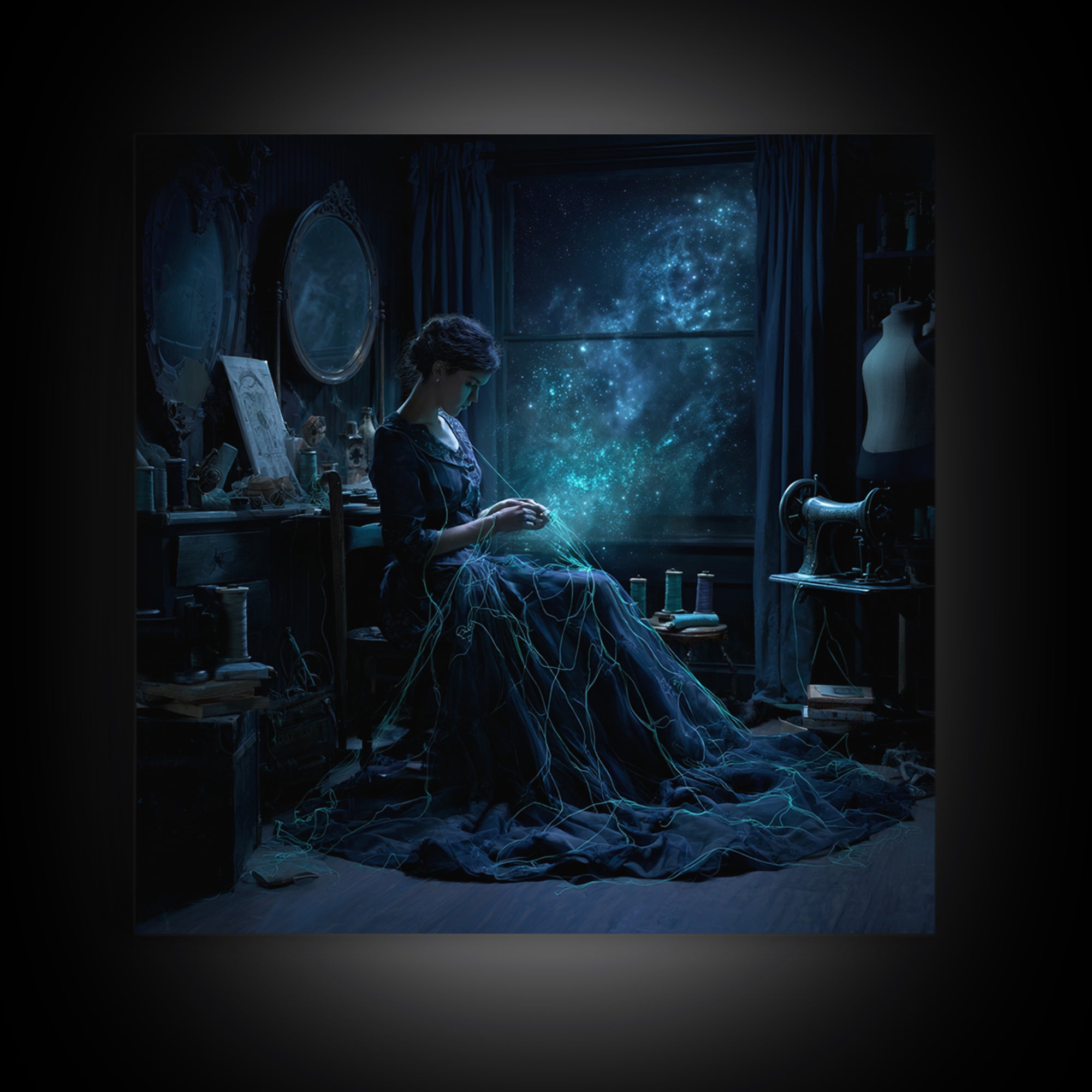 The Seamstress Of Living Nebulae, Square Wall Art, Macabre Wall Art, Framed Canvas Print, Halloween Wall Decor, Gothic Home Decor