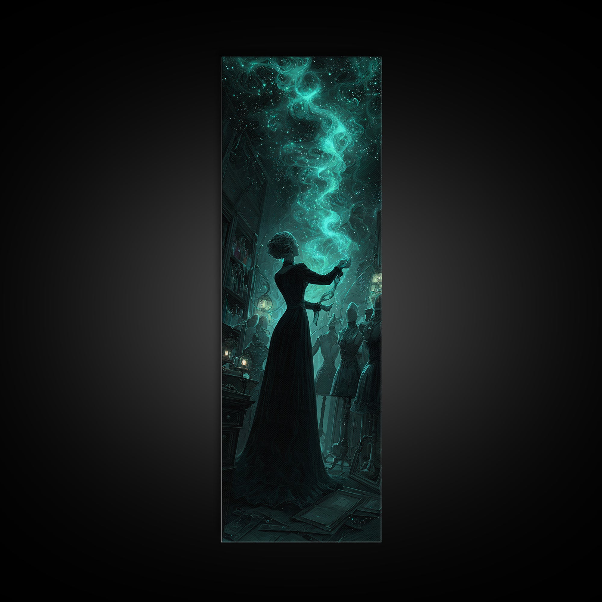 The Seamstress Of Living Nebulae, Tall Narrow Wall Art, Lovecraftian Horror Art, Framed Canvas Print, Halloween Wall Decor, Horror Wall Art