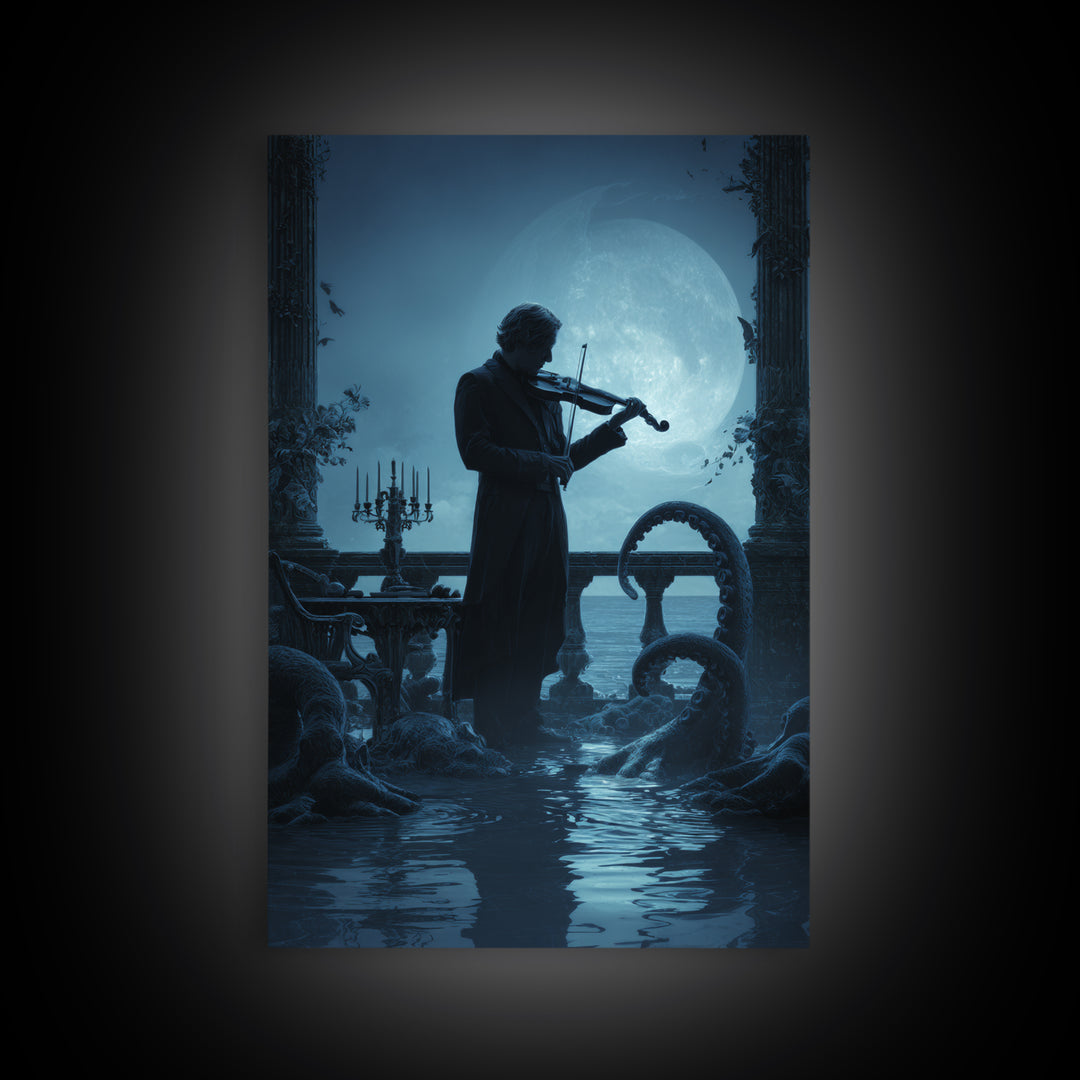 The Violinist Of The Drowned Moon, Vertical Wall Art, Macabre Wall Art, Canvas Print, Halloween Wall Decor, Gothic Home Decor