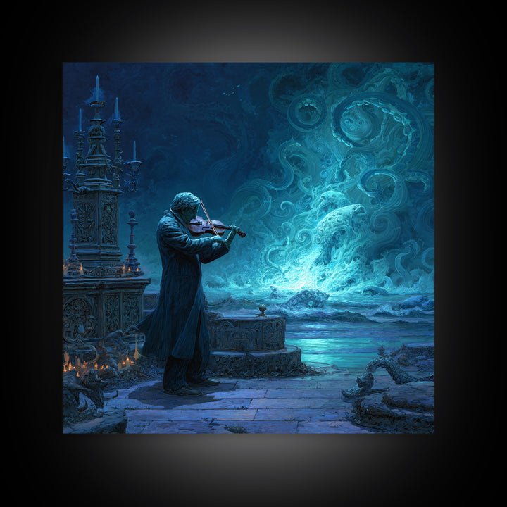 The Violinist Of The Drowned Moon, Square Wall Art, Haunted Gothic Art, Canvas Print, Halloween Wall Decor, Gothic Home Decor