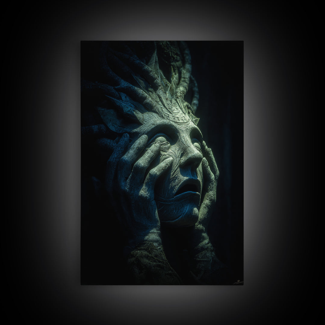 The Mask Of The Crawling God, Vertical Wall Art, Eldritch Gothic Decor, Canvas Print, Halloween Wall Decor, Gothic Home Decor