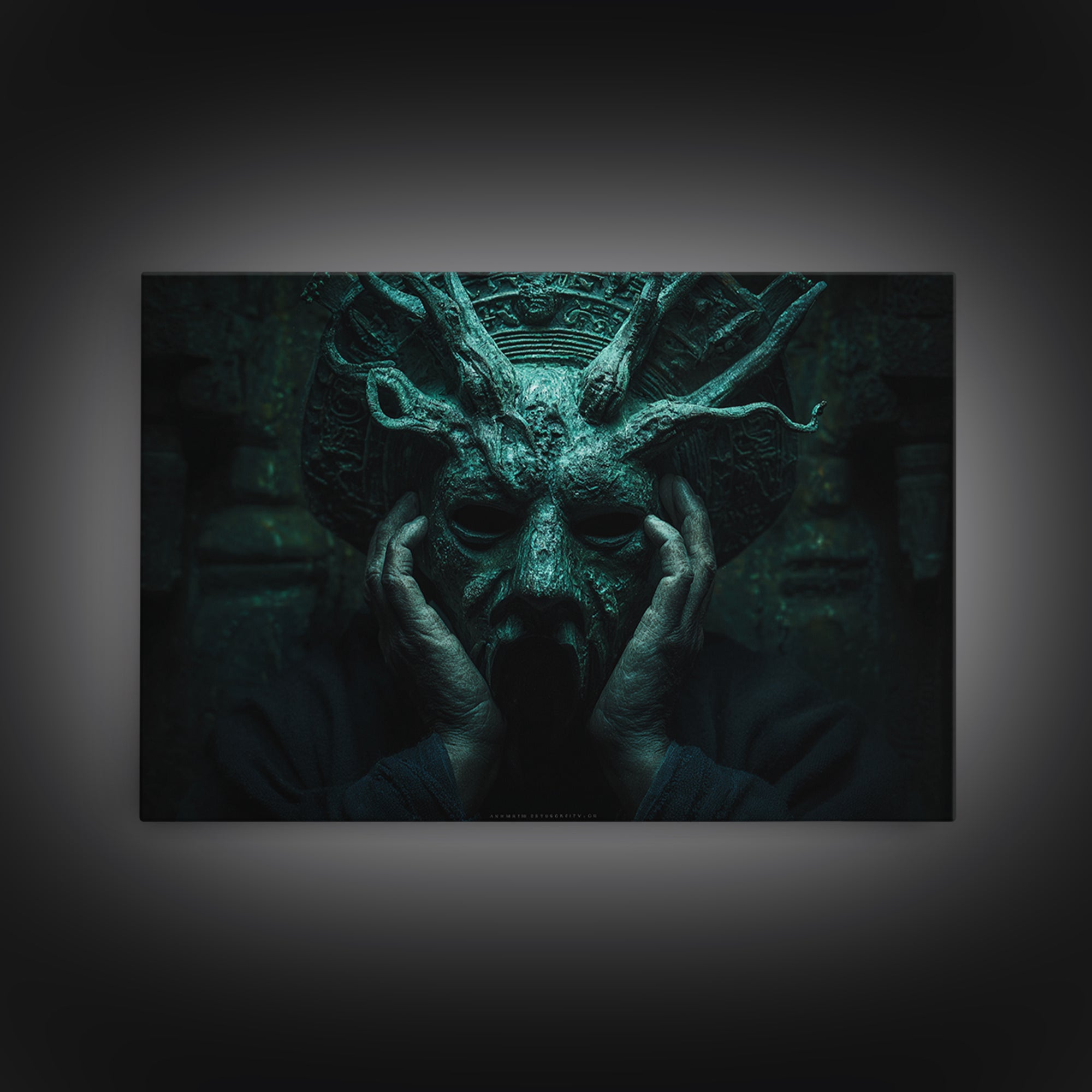 The Mask Of The Crawling God, Landscape Wall Art, Dark Fantasy Wall Art, Framed Canvas Print, Halloween Wall Decor, Gothic Home Decor