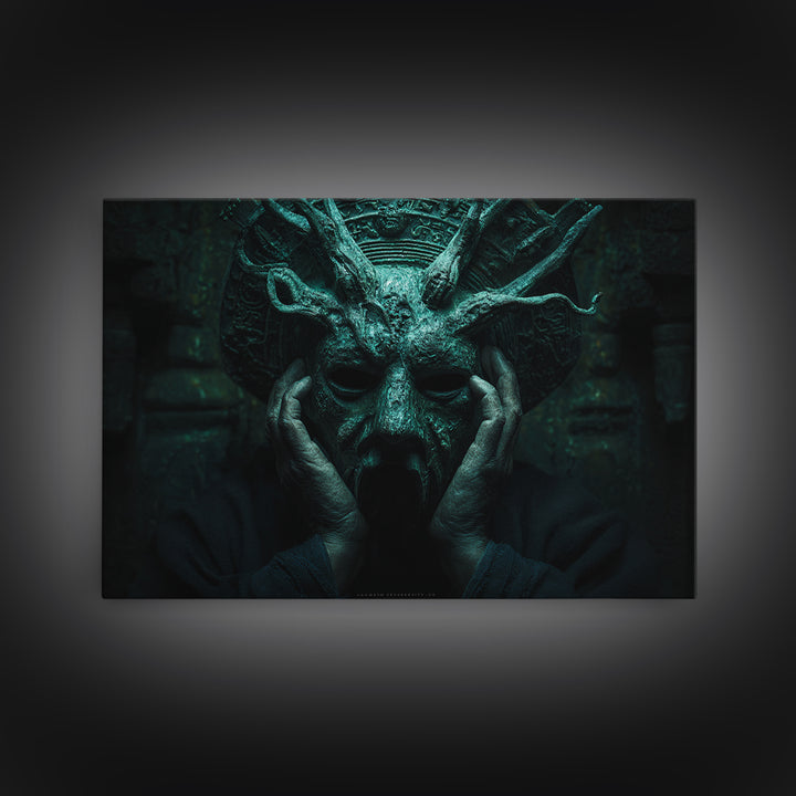 The Mask Of The Crawling God, Landscape Wall Art, Dark Fantasy Wall Art, Framed Canvas Print, Halloween Wall Decor, Gothic Home Decor