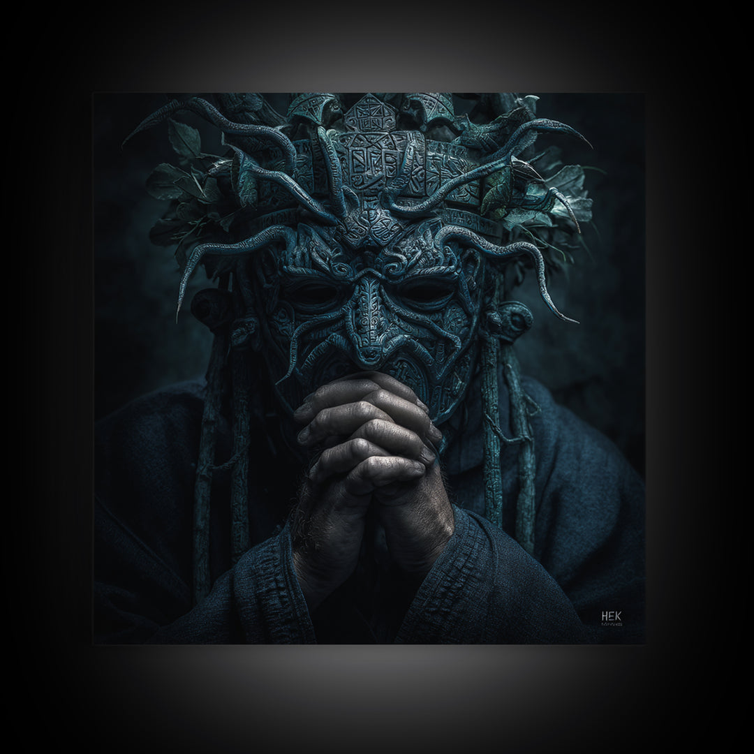 The Mask Of The Crawling God, Square Wall Art, Eldritch Gothic Decor, Canvas Print, Halloween Wall Decor, Gothic Home Decor, Horror Wall Art