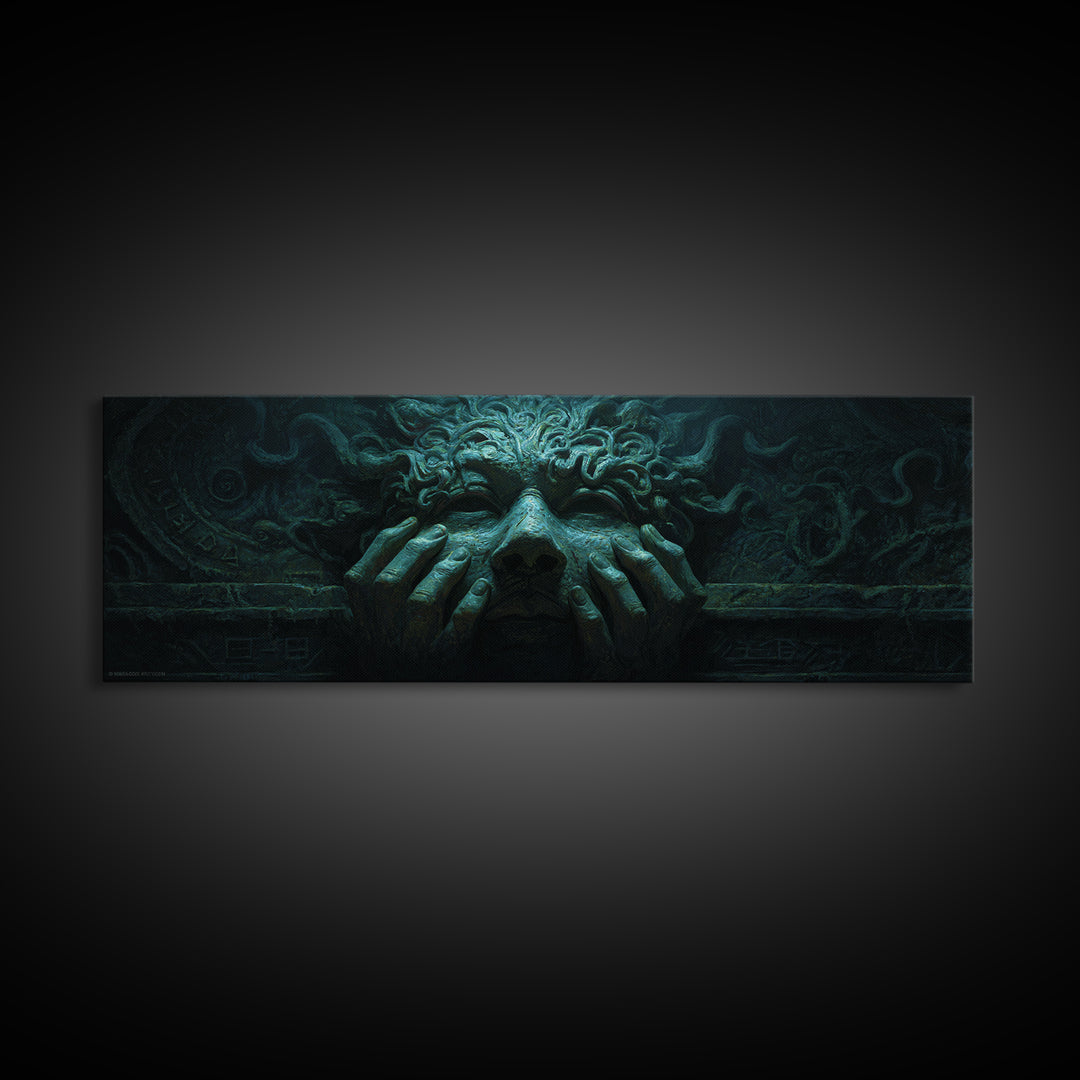 The Mask Of The Crawling God, Extra Wide Wall Art, Macabre Wall Art, Canvas Print, Halloween Wall Decor, Gothic Home Decor