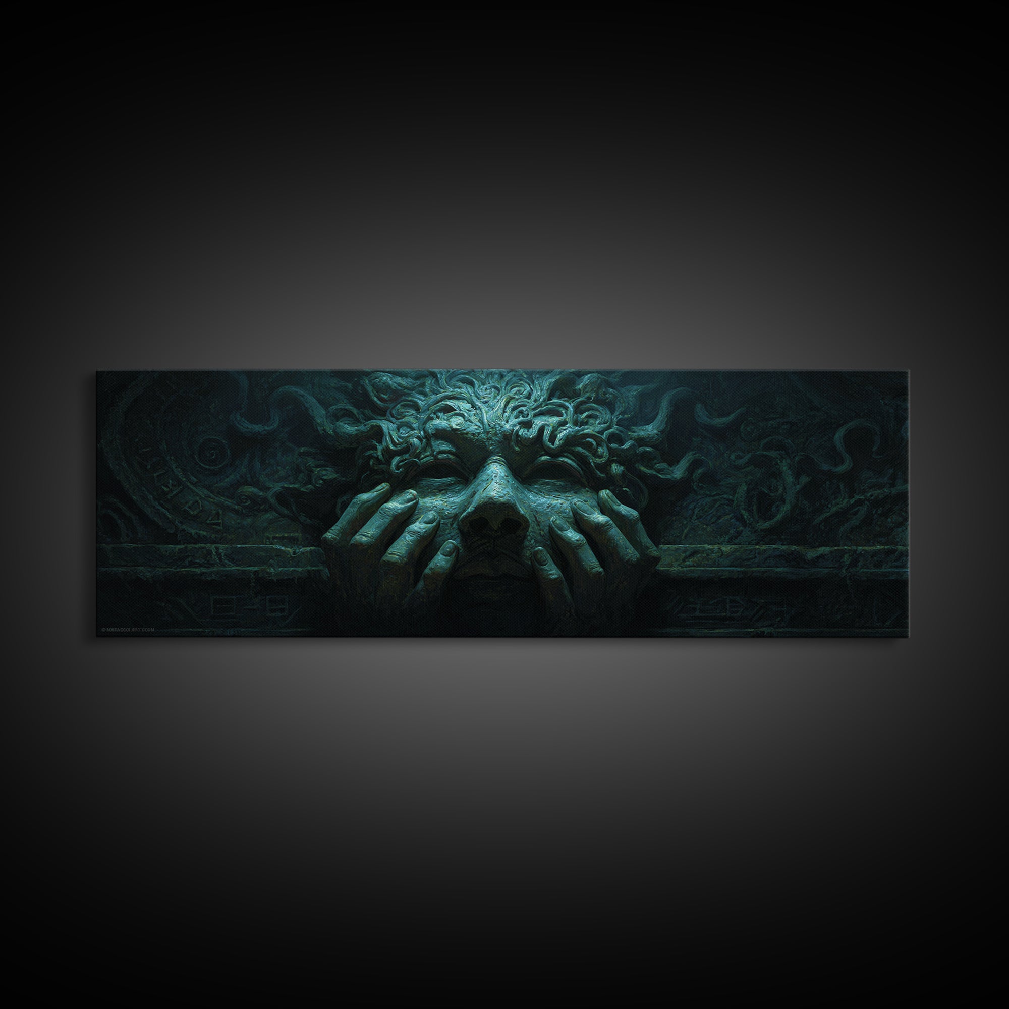 The Mask Of The Crawling God, Extra Wide Wall Art, Macabre Wall Art, Canvas Print, Halloween Wall Decor, Gothic Home Decor
