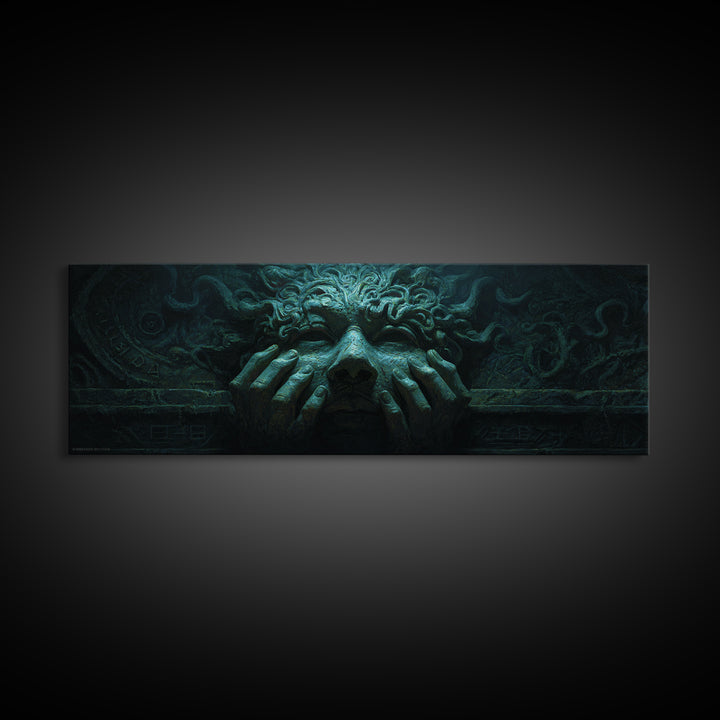 The Mask Of The Crawling God, Extra Wide Wall Art, Macabre Wall Art, Canvas Print, Halloween Wall Decor, Gothic Home Decor