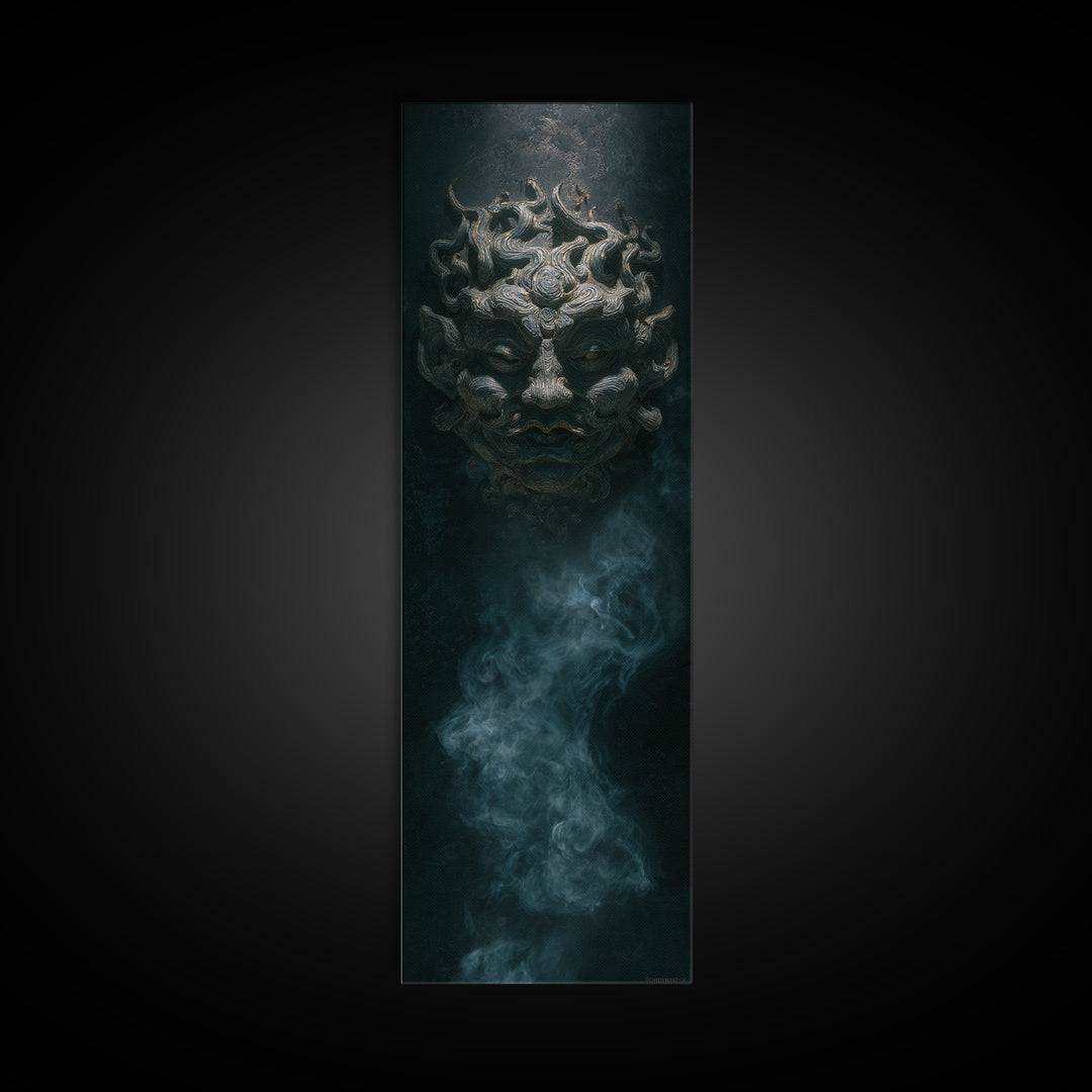 The Mask Of The Crawling God, Tall Narrow Wall Art, Macabre Wall Art, Canvas Print, Halloween Wall Decor, Gothic Home Decor, Halloween Decor