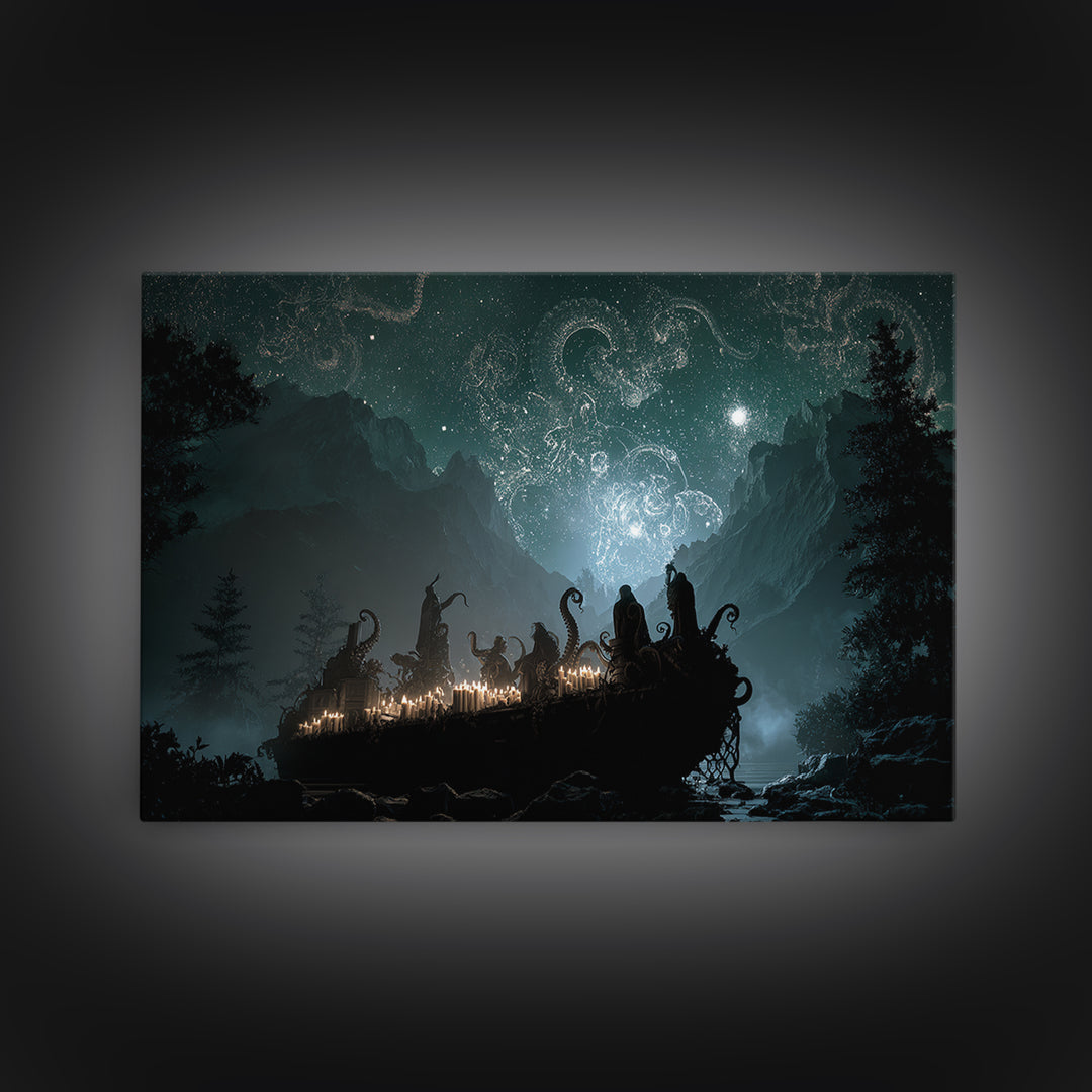 The Candelit Ark Of Forgotten Stars, Landscape Wall Art, Eldritch Gothic Decor, Canvas Print, Halloween Wall Decor, Gothic Home Decor