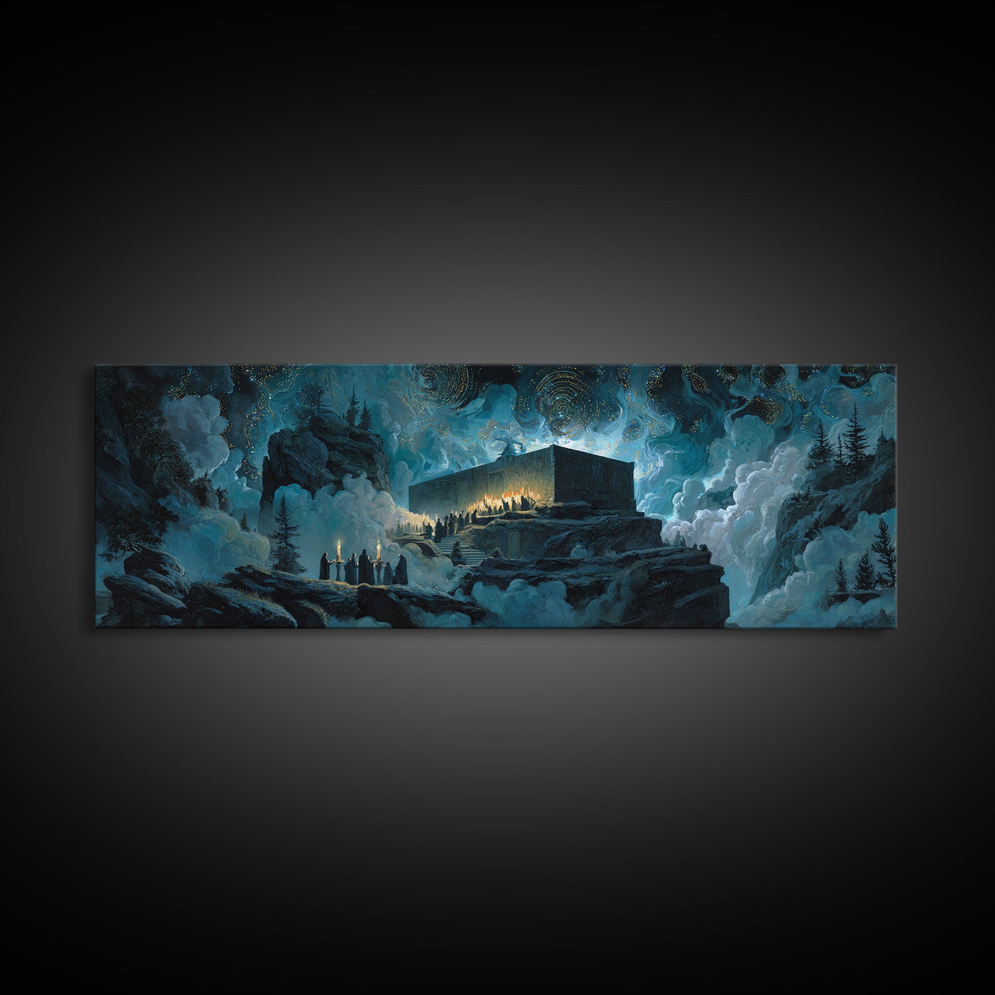 The Candelit Ark Of Forgotten Stars, Extra Wide Wall Art, Dark Fantasy Wall Art, Canvas Print, Halloween Wall Decor, Gothic Home Decor