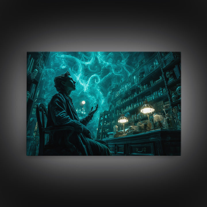 The Archivist Of Dreaming Bones, Landscape Wall Art, Spooky Home Decor, Framed Canvas Print, Halloween Wall Decor, Gothic Home Decor