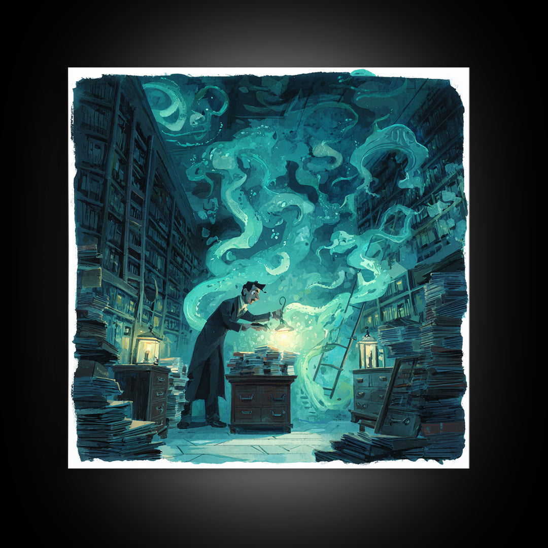 The Archivist Of Dreaming Bones, Square Wall Art, Lovecraftian Horror Art, Canvas Print, Halloween Wall Decor, Gothic Home Decor