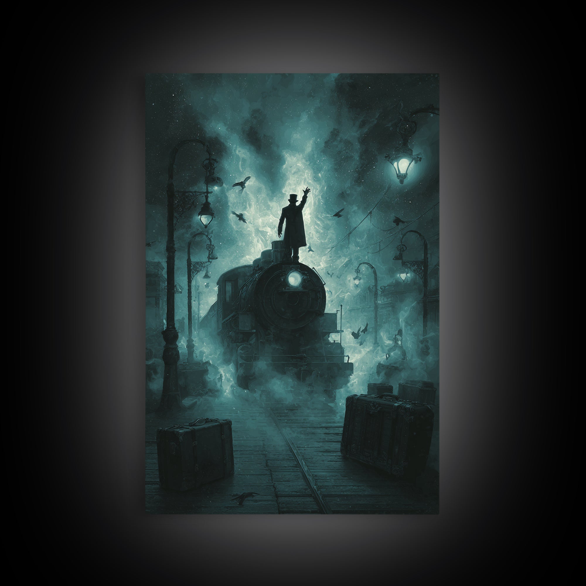 The Phantom Train To Kadath, Vertical Wall Art, Eldritch Gothic Decor, Framed Canvas Print, Halloween Wall Decor, Gothic Home Decor