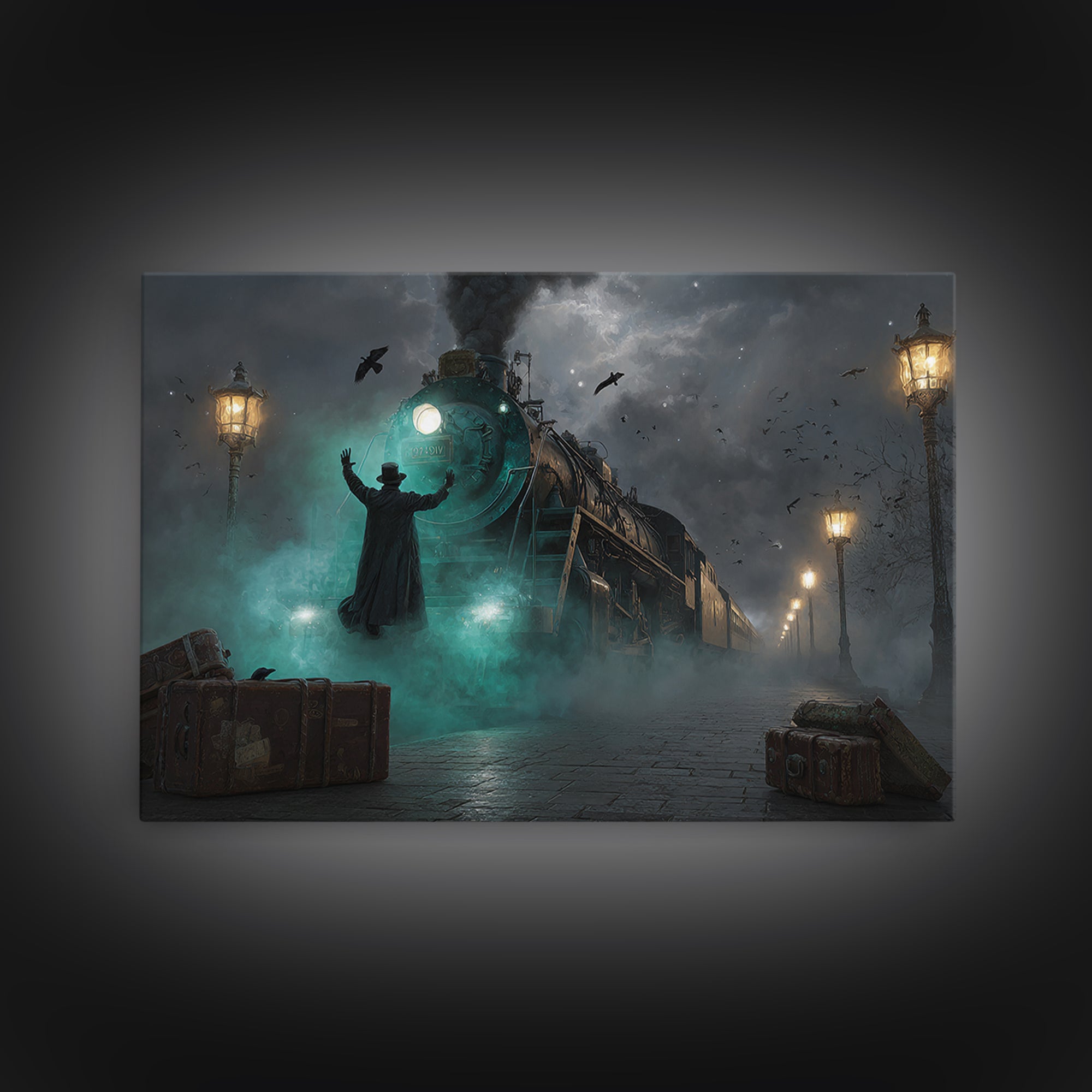 The Phantom Train To Kadath, Landscape Wall Art, Dark Fantasy Wall Art, Framed Canvas Print, Halloween Wall Decor, Gothic Home Decor