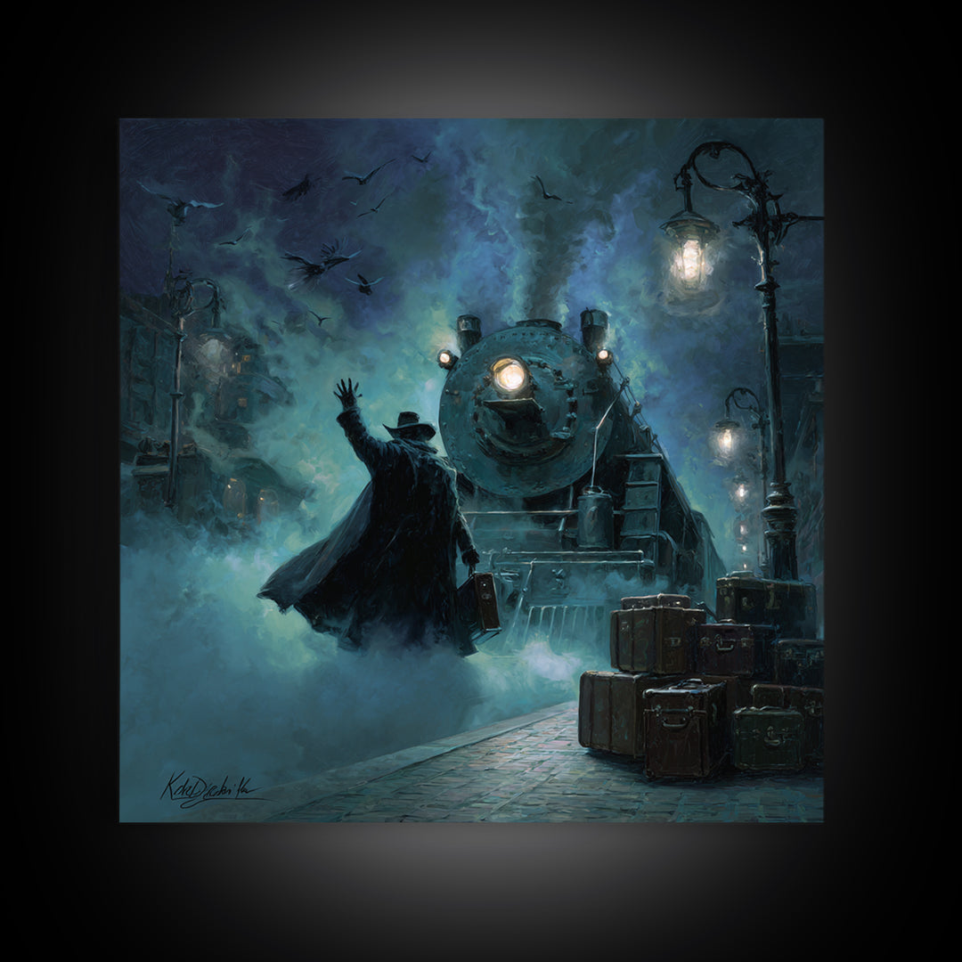 The Phantom Train To Kadath, Square Wall Art, Spooky Home Decor, Framed Canvas Print, Halloween Wall Decor, Gothic Home Decor