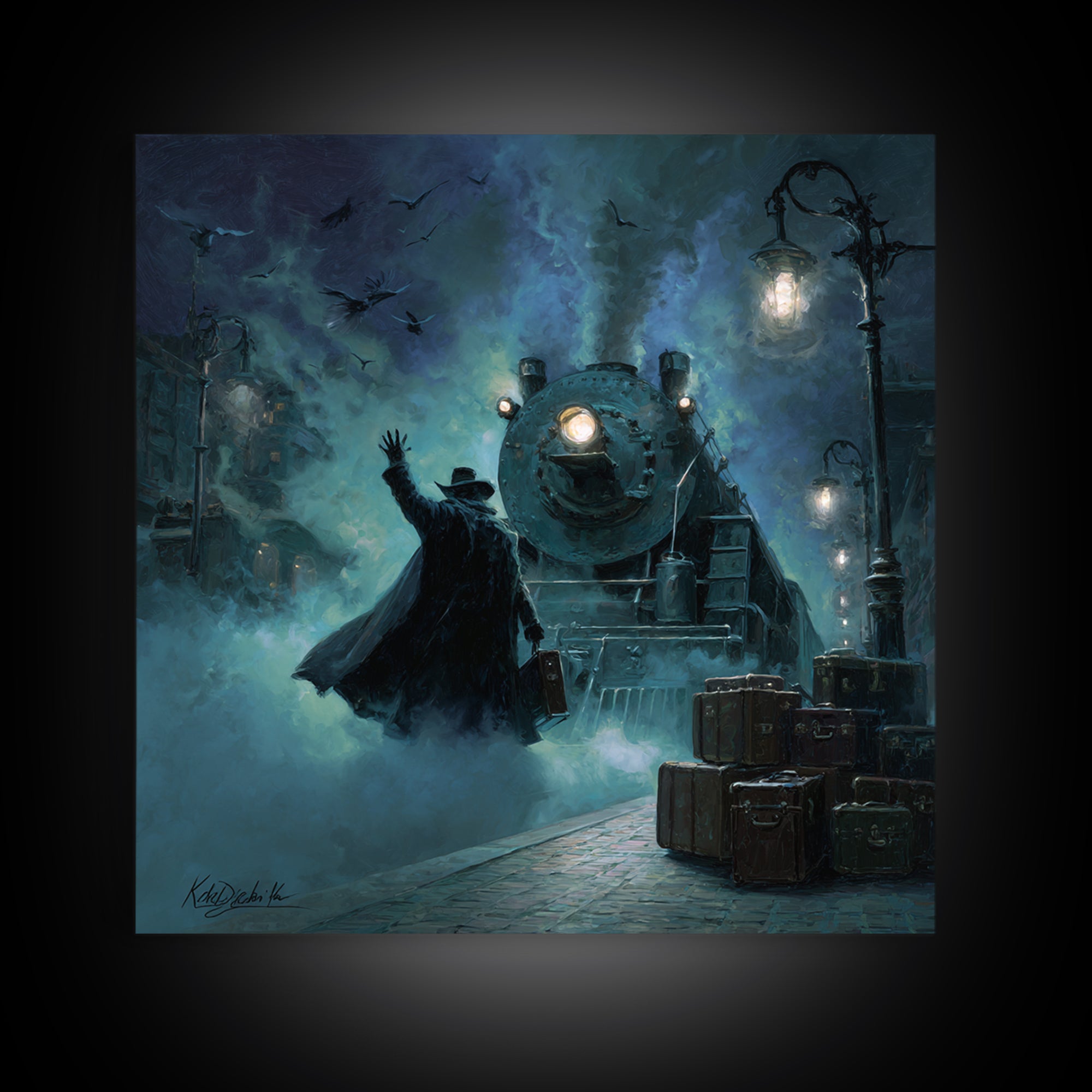 The Phantom Train To Kadath, Square Wall Art, Spooky Home Decor, Framed Canvas Print, Halloween Wall Decor, Gothic Home Decor