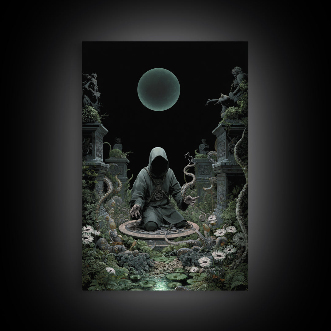 The Garden Of The Eyeless Moon, Vertical Wall Art, Dark Halloween Decor, Framed Canvas Print, Halloween Wall Decor, Gothic Home Decor