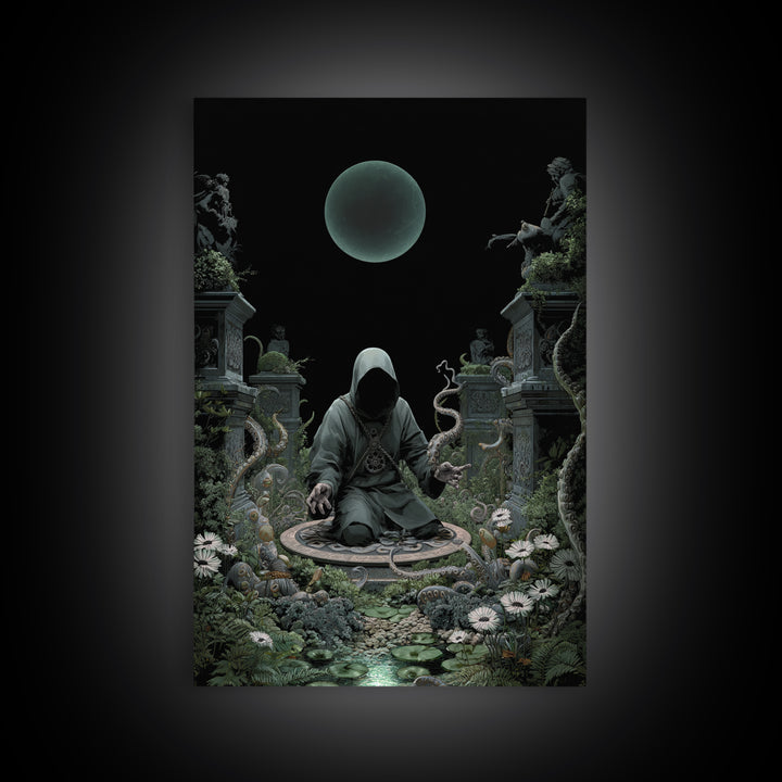 The Garden Of The Eyeless Moon, Vertical Wall Art, Dark Halloween Decor, Framed Canvas Print, Halloween Wall Decor, Gothic Home Decor