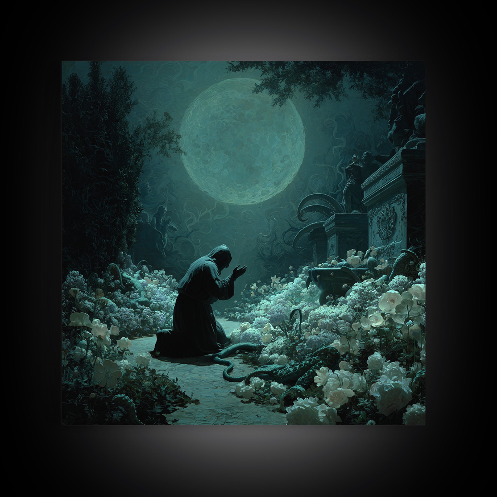 The Garden Of The Eyeless Moon, Square Wall Art, Gothic Horror Wall Art, Framed Canvas Print, Halloween Wall Decor, Gothic Home Decor