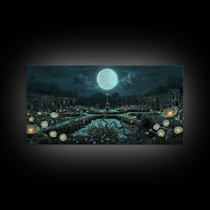 The Garden Of The Eyeless Moon, Wide Panoramic Art, Gothic Horror Wall Art, Canvas Print, Halloween Wall Decor, Gothic Home Decor