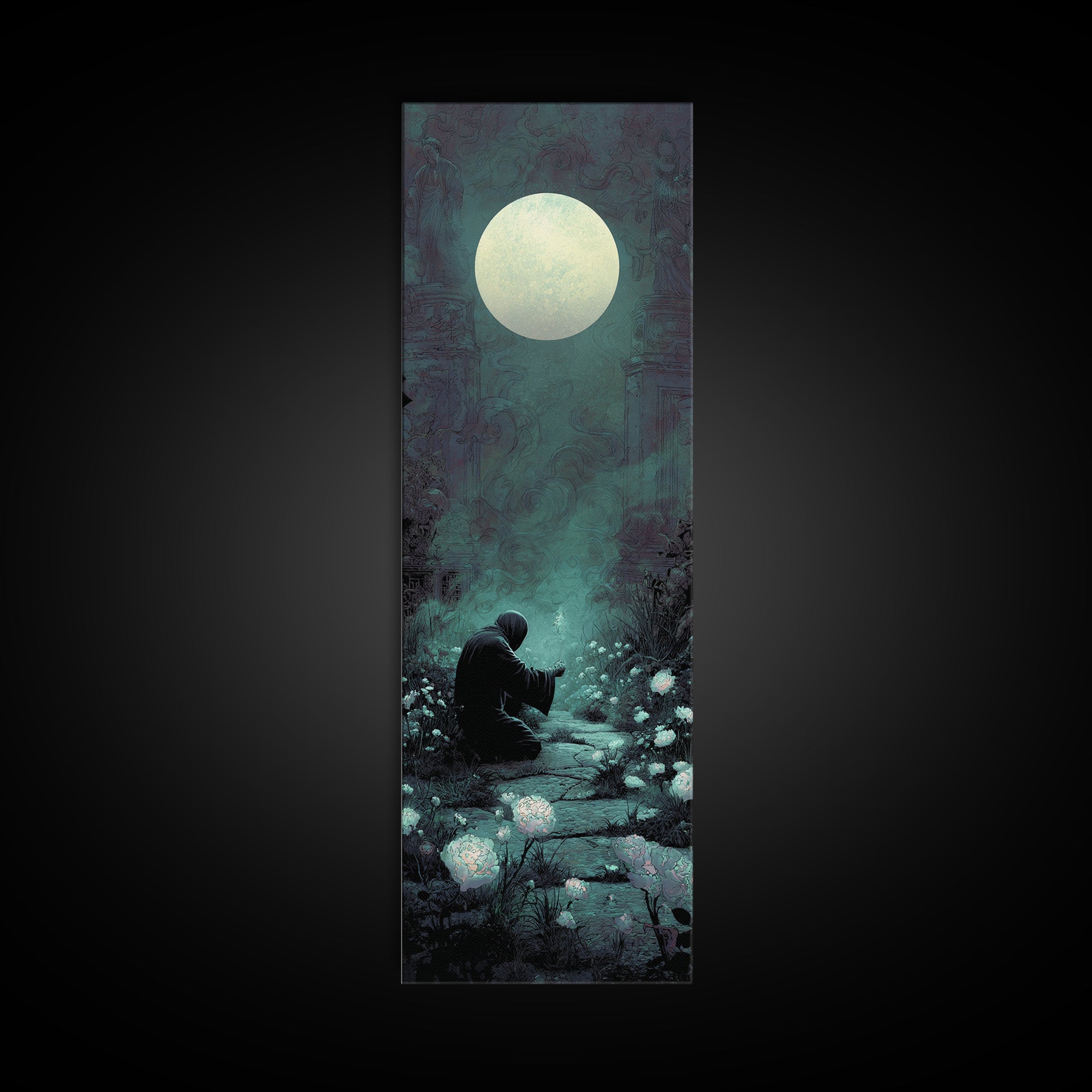 The Garden Of The Eyeless Moon, Tall Narrow Wall Art, Dark Halloween Decor, Framed Canvas Print, Halloween Wall Decor, Gothic Home Decor