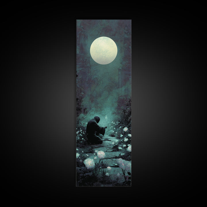 The Garden Of The Eyeless Moon, Tall Narrow Wall Art, Dark Halloween Decor, Framed Canvas Print, Halloween Wall Decor, Gothic Home Decor