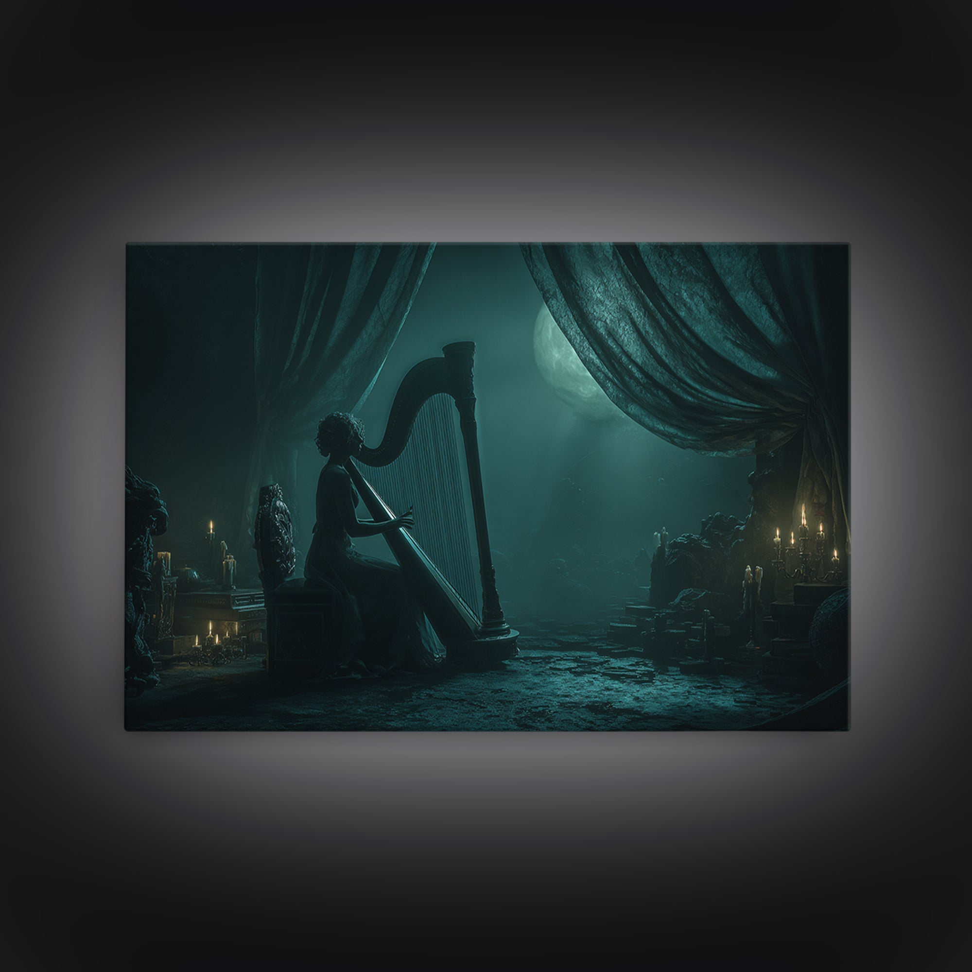 The Harpist Of Abyssal Sleep, Landscape Wall Art, Gothic Horror Wall Art, Canvas Print, Halloween Wall Decor, Gothic Home Decor