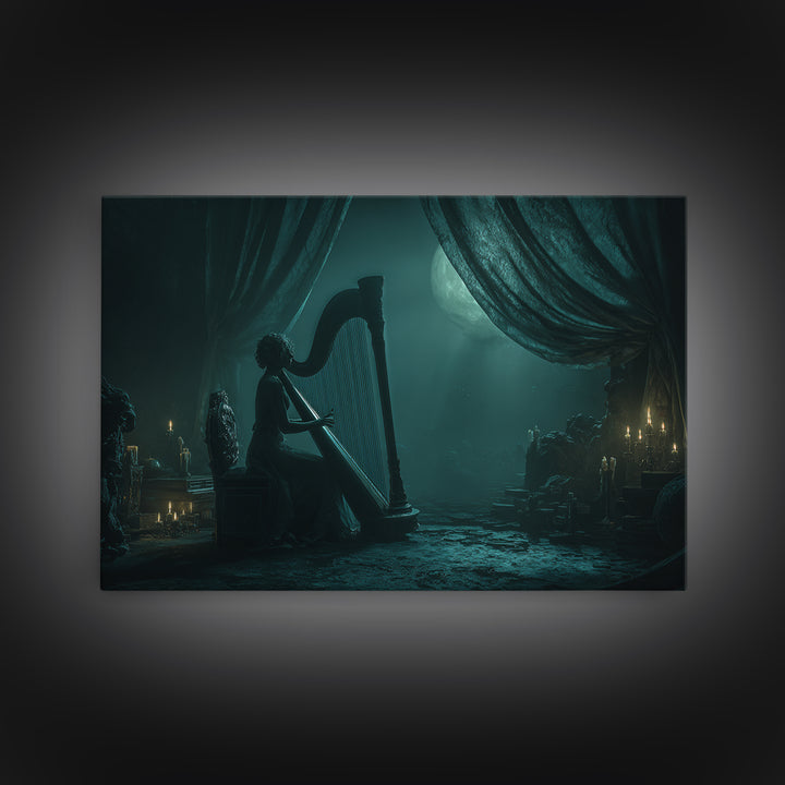 The Harpist Of Abyssal Sleep, Landscape Wall Art, Gothic Horror Wall Art, Canvas Print, Halloween Wall Decor, Gothic Home Decor