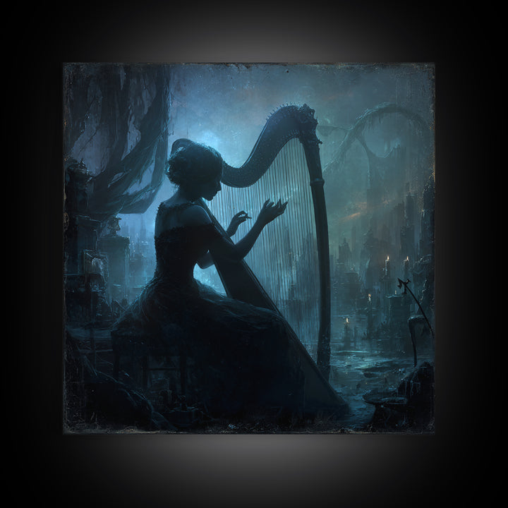 The Harpist Of Abyssal Sleep, Square Wall Art, Dark Halloween Decor, Canvas Print, Halloween Wall Decor, Gothic Home Decor