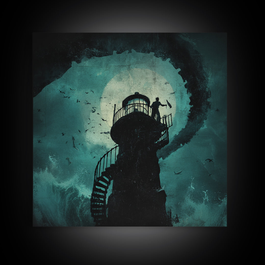 The Last Lighthouse Of Y’Ha-Nthlei, Square Wall Art, Spooky Home Decor, Canvas Print, Halloween Wall Decor, Gothic Home Decor