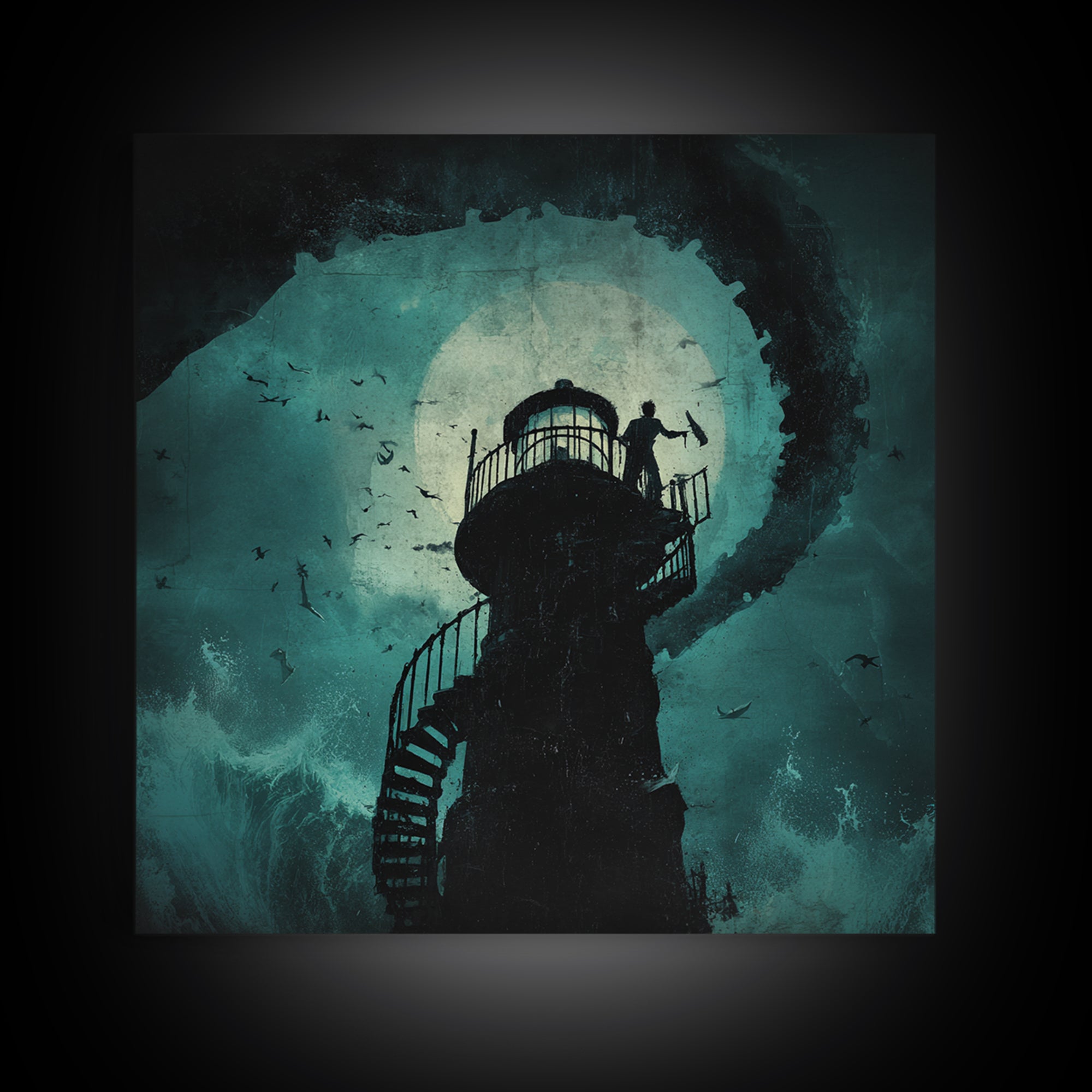 The Last Lighthouse Of Y’Ha-Nthlei, Square Wall Art, Spooky Home Decor, Canvas Print, Halloween Wall Decor, Gothic Home Decor