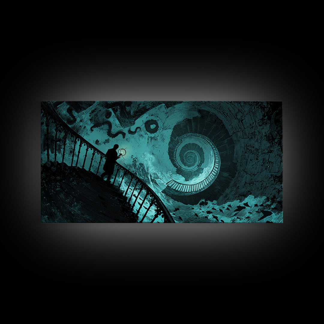The Last Lighthouse Of Y’Ha-Nthlei, Wide Panoramic Art, Gothic Horror Wall Art, Canvas Print, Halloween Wall Decor, Gothic Home Decor