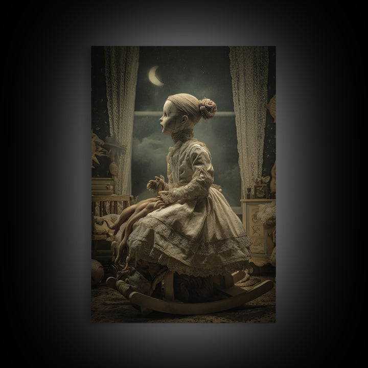 The Doll From Beyond The Void, Vertical Wall Art, Gothic Horror Wall Art, Framed Canvas Print, Halloween Wall Decor, Gothic Home Decor