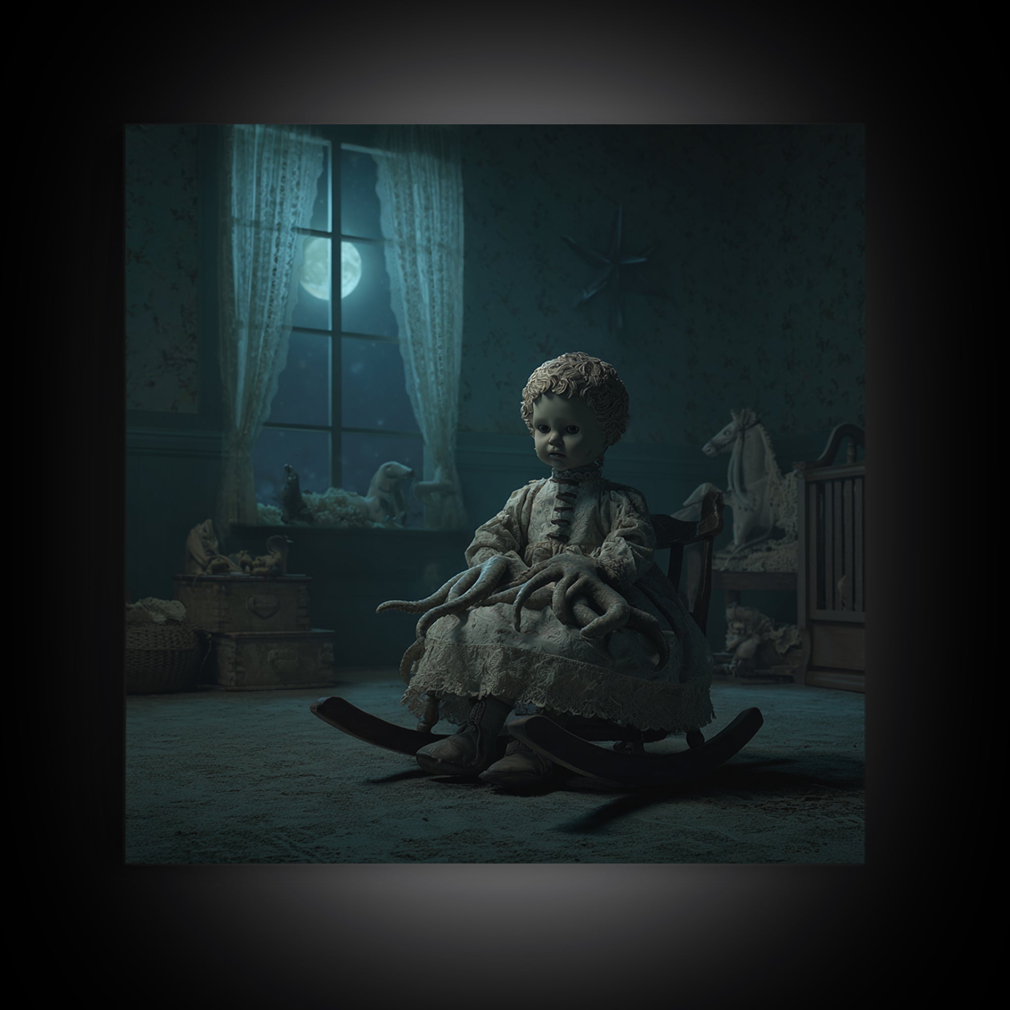 The Doll From Beyond The Void, Square Wall Art, Dark Fantasy Wall Art, Canvas Print, Halloween Wall Decor, Gothic Home Decor