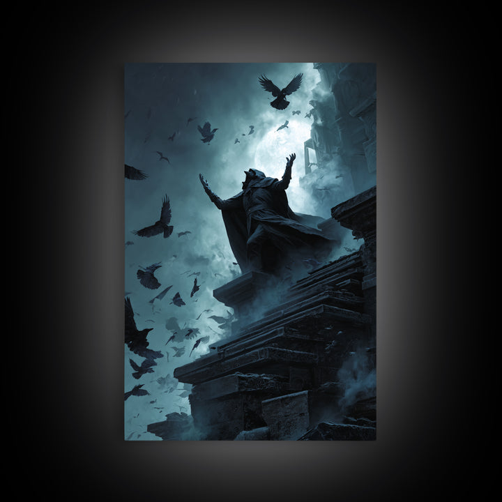 The Raven Sermon Of Leng, Vertical Wall Art, Eldritch Gothic Decor, Canvas Print, Halloween Wall Decor, Gothic Home Decor, Spooky Wall Decor