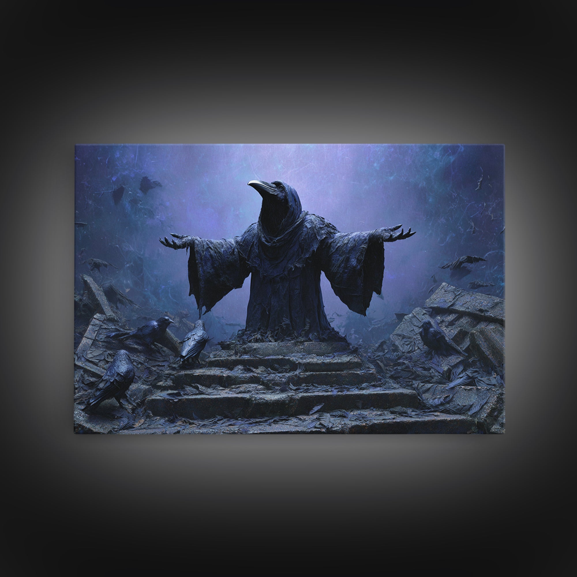 The Raven Sermon Of Leng, Landscape Wall Art, Spooky Home Decor, Framed Canvas Print, Halloween Wall Decor, Gothic Home Decor