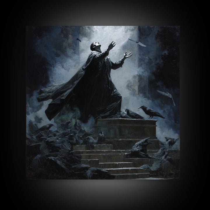 The Raven Sermon Of Leng, Square Wall Art, Dark Fantasy Wall Art, Framed Canvas Print, Halloween Wall Decor, Gothic Home Decor