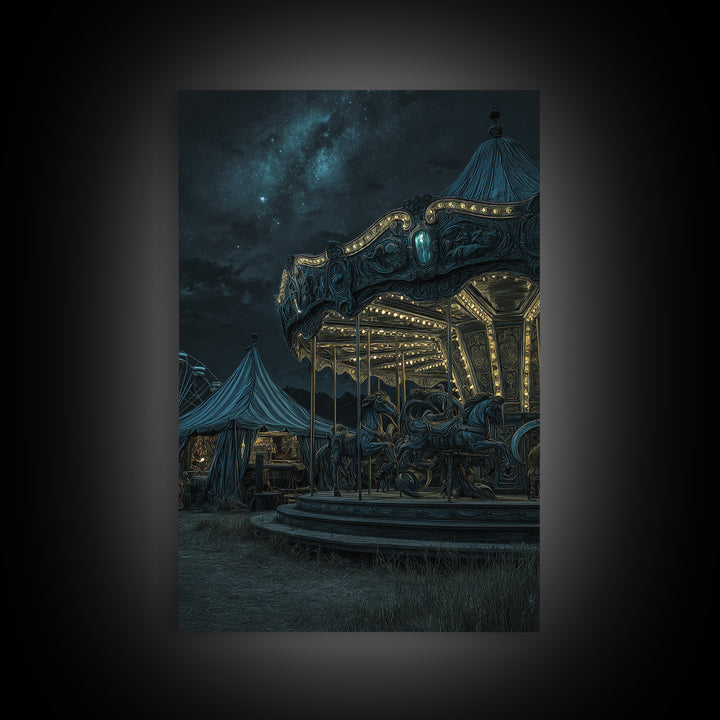 The Carousel Of Sleeping Planets, Vertical Wall Art, Dark Fantasy Wall Art, Framed Canvas Print, Halloween Wall Decor, Gothic Home Decor