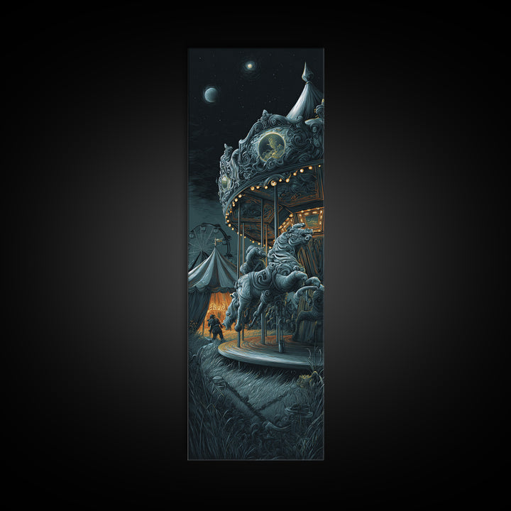 The Carousel Of Sleeping Planets, Tall Narrow Wall Art, Eldritch Gothic Decor, Framed Canvas Print, Halloween Wall Decor, Gothic Home Decor
