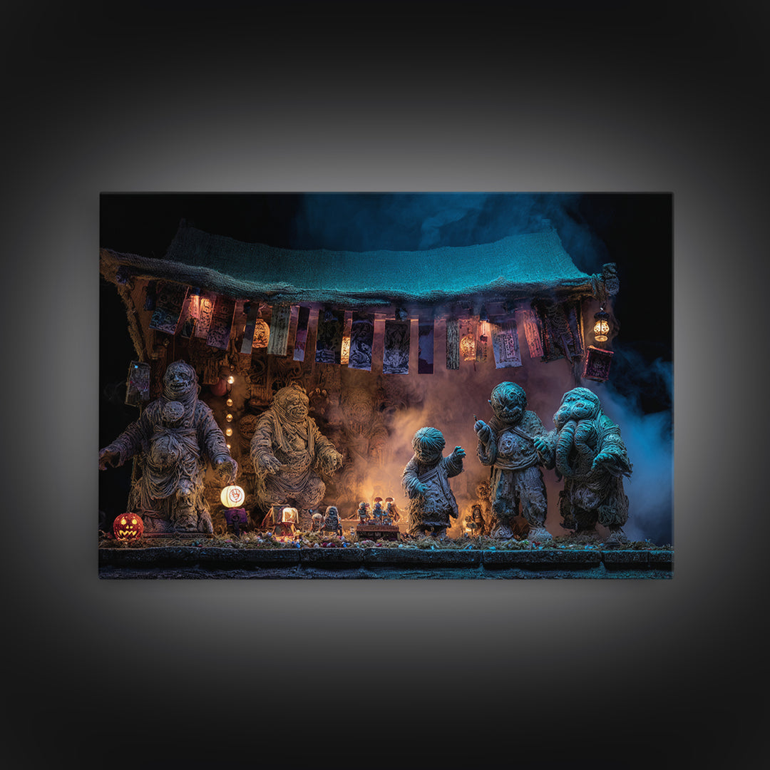 The Festival Of The Little Old Ones, Landscape Wall Art, Haunted Gothic Art, Framed Canvas Print, Halloween Wall Decor, Gothic Home Decor