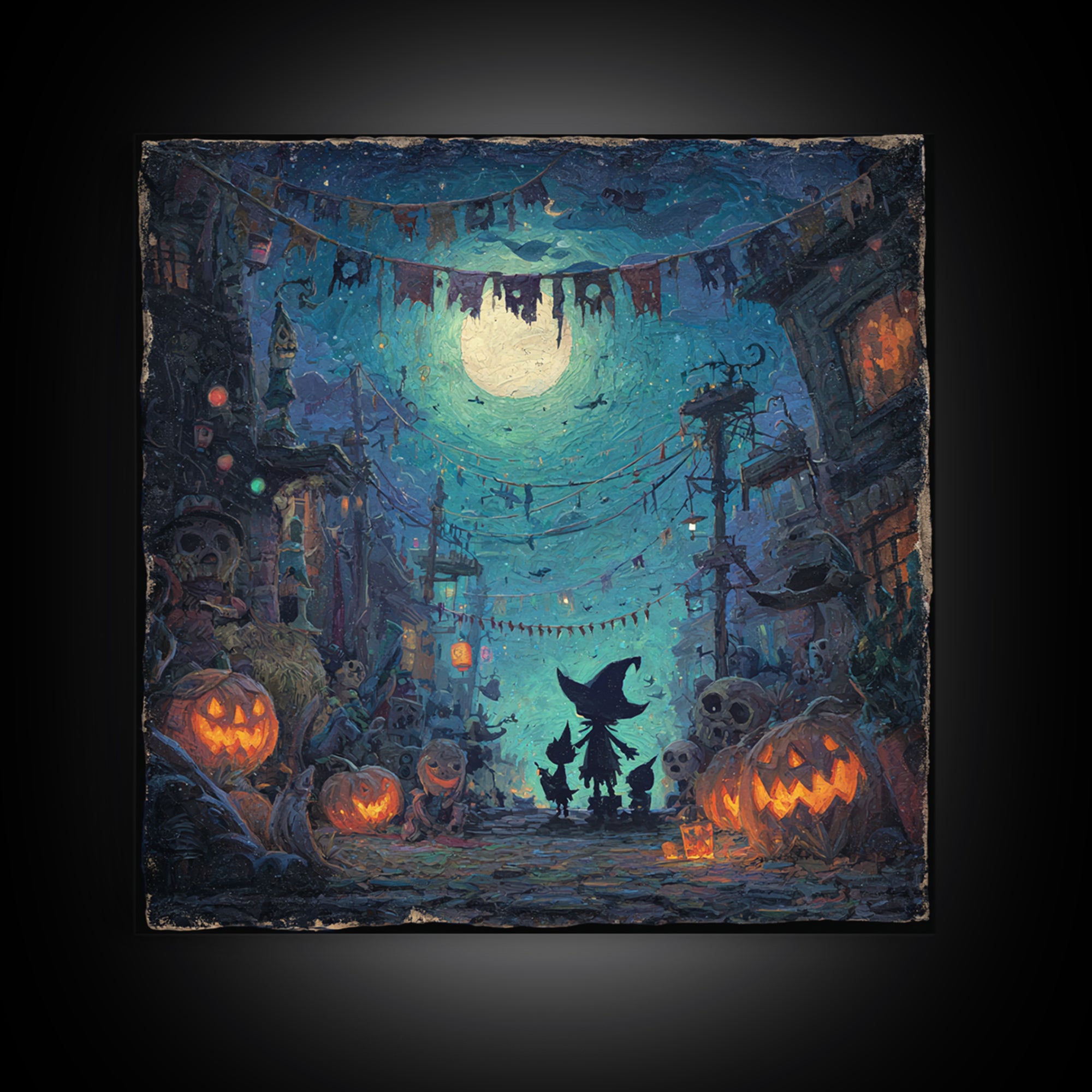 The Festival Of The Little Old Ones, Square Wall Art, Macabre Wall Art, Framed Canvas Print, Halloween Wall Decor, Gothic Home Decor
