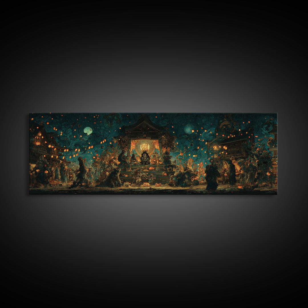 The Festival Of The Little Old Ones, Extra Wide Wall Art, Macabre Wall Art, Framed Canvas Print, Halloween Wall Decor, Gothic Home Decor