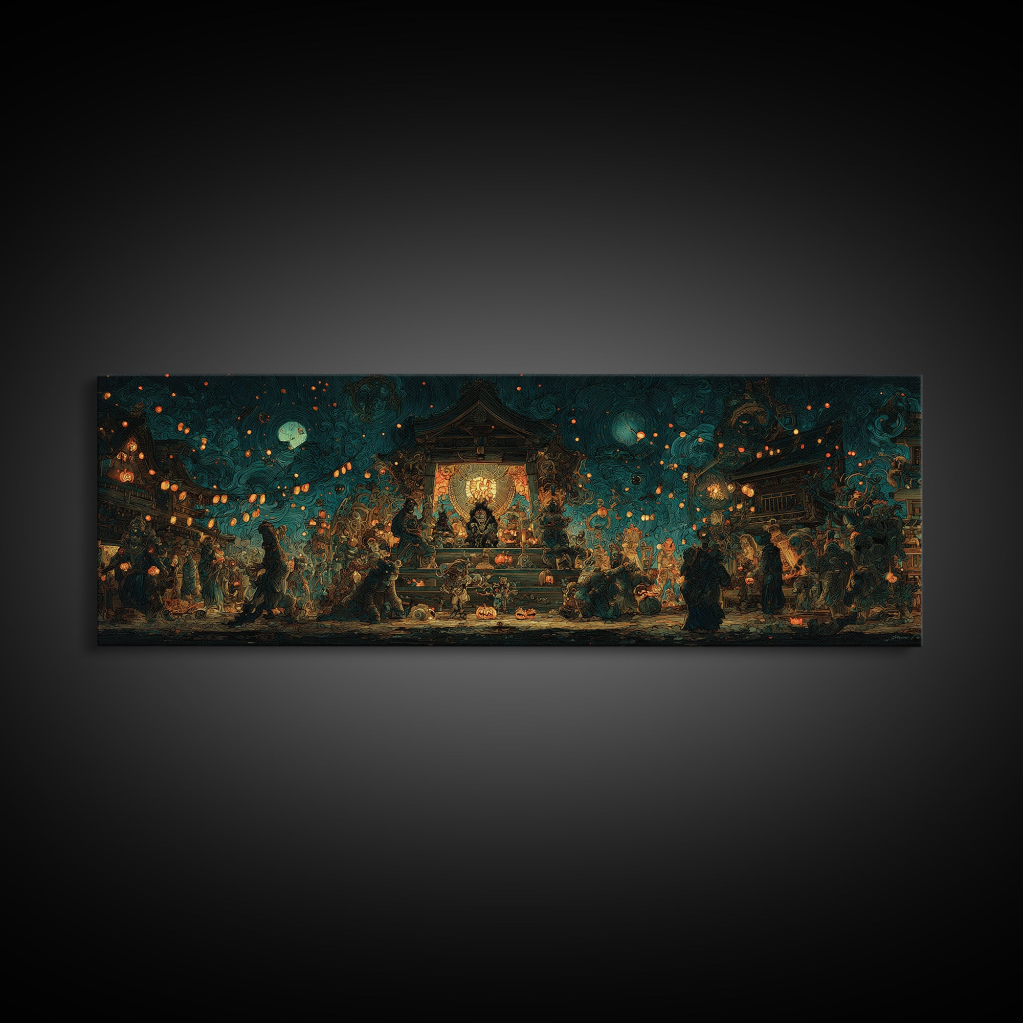 The Festival Of The Little Old Ones, Extra Wide Wall Art, Macabre Wall Art, Framed Canvas Print, Halloween Wall Decor, Gothic Home Decor