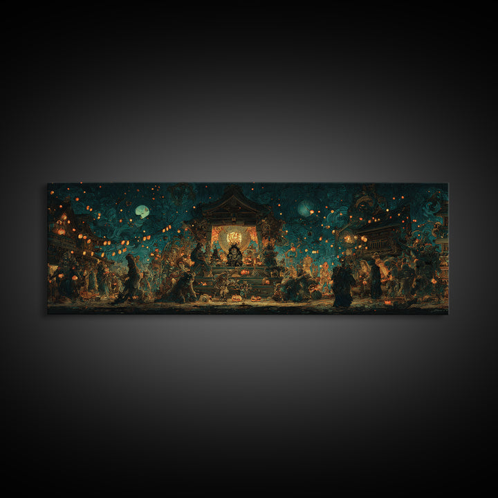 The Festival Of The Little Old Ones, Extra Wide Wall Art, Macabre Wall Art, Framed Canvas Print, Halloween Wall Decor, Gothic Home Decor