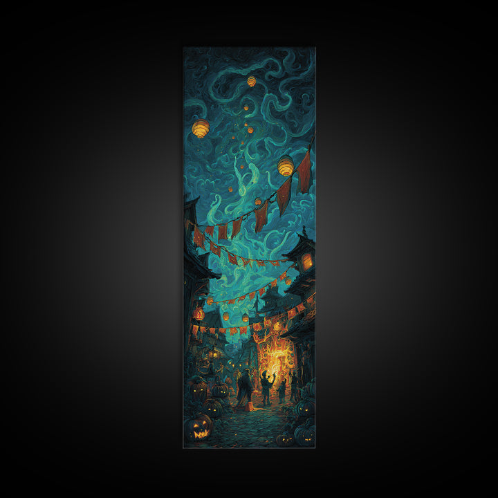 The Festival Of The Little Old Ones, Tall Narrow Wall Art, Haunted Gothic Art, Framed Canvas Print, Halloween Wall Decor, Gothic Home Decor