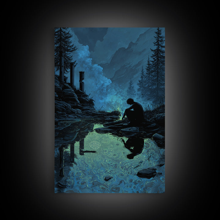 The Mirror Lake Of Lost Constellations, Vertical Wall Art, Macabre Wall Art, Framed Canvas Print, Halloween Wall Decor, Gothic Home Decor