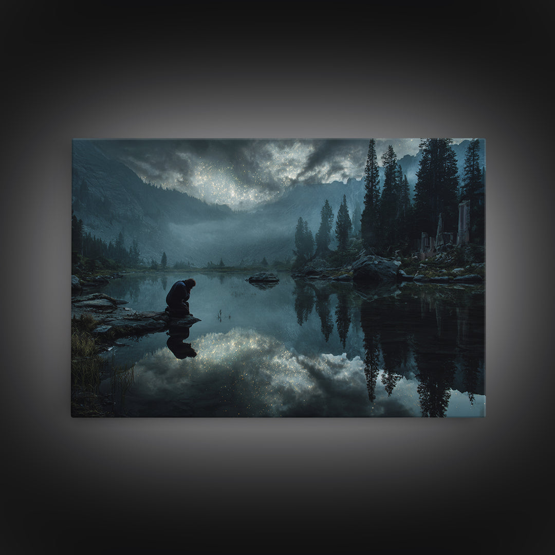 The Mirror Lake Of Lost Constellations, Landscape Wall Art, Macabre Wall Art, Framed Canvas Print, Halloween Wall Decor, Gothic Home Decor
