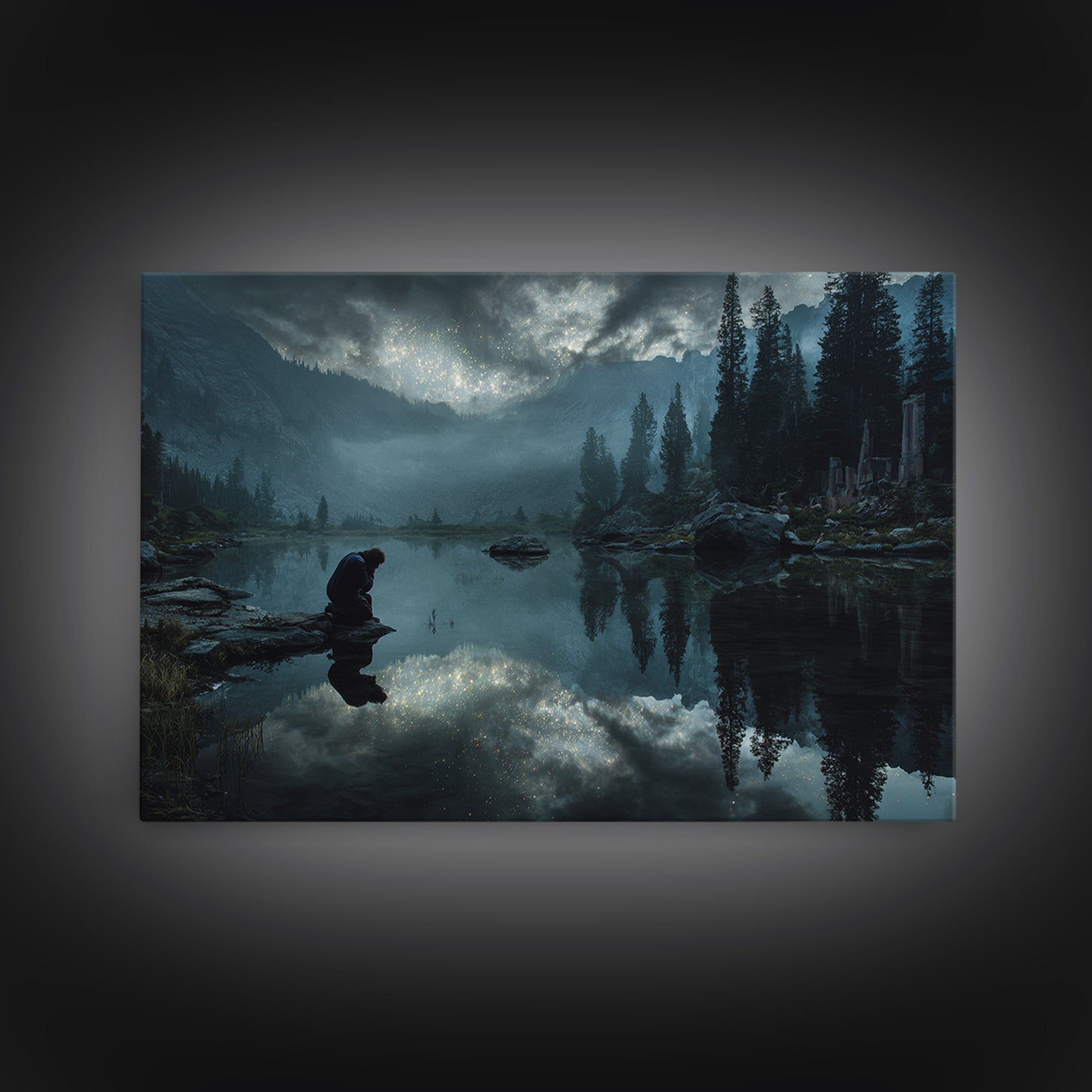 The Mirror Lake Of Lost Constellations, Landscape Wall Art, Macabre Wall Art, Framed Canvas Print, Halloween Wall Decor, Gothic Home Decor